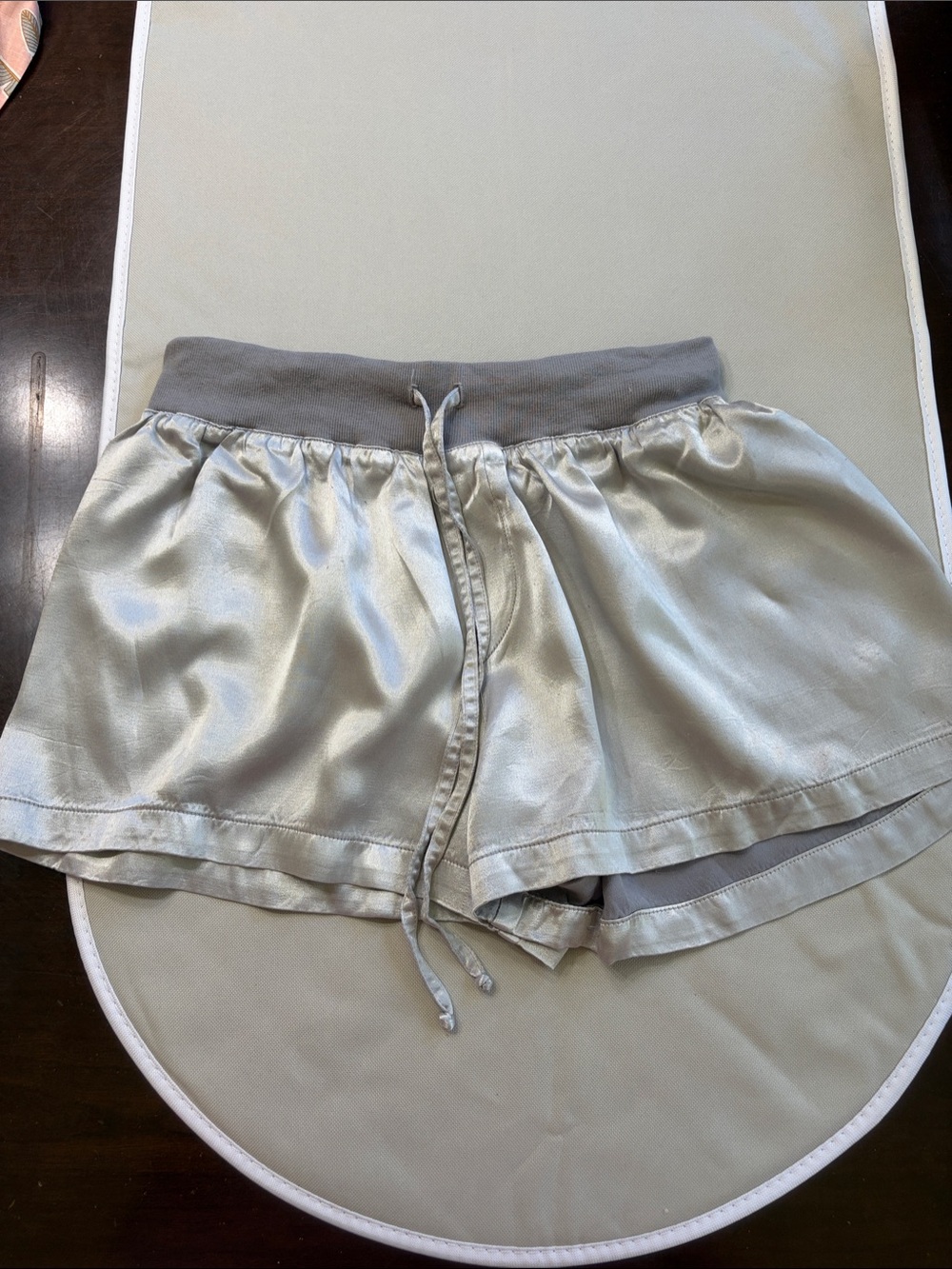 Pj Harlow Mikel Satin Lounge Sleep Shorts in Light Silver with Drawstring Waist